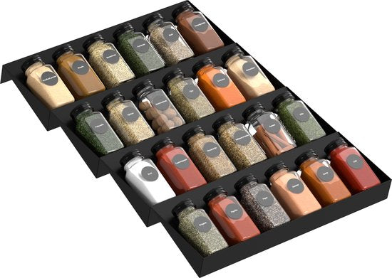 Noswo Kruidenrek Lade - 4 Laags - Voor 24 Kruidenpotjes - RVS - Kruiden Organizer - Keukenlade Organiser
