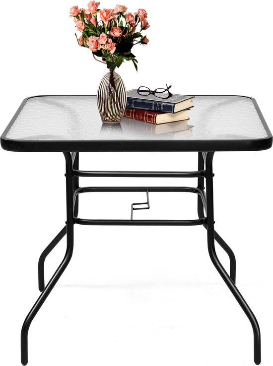 Coast Patiotafel Rechthoekige Salontafel met Tafelblad Bistrotafel Glazen Tafel Zwart