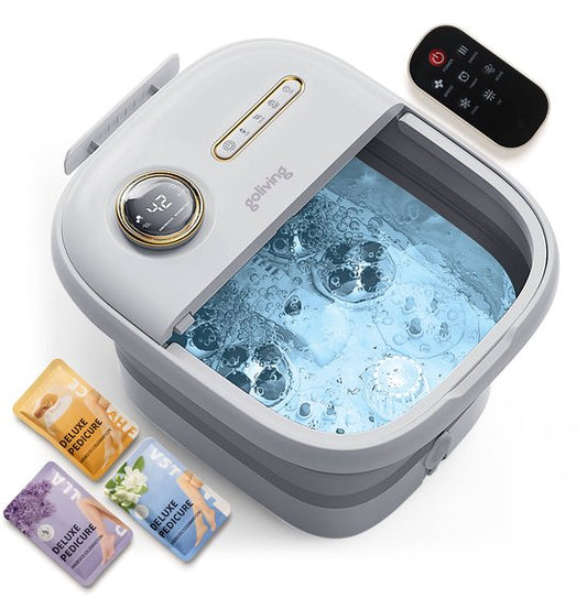 Goliving Automatische Voetenbad - Incl. 3x Badzout - Voetmassage Apparaat - Inklapbaar Voetbad Met Massage - Verwarming tot 48°C- Afstandsbediening - Wit