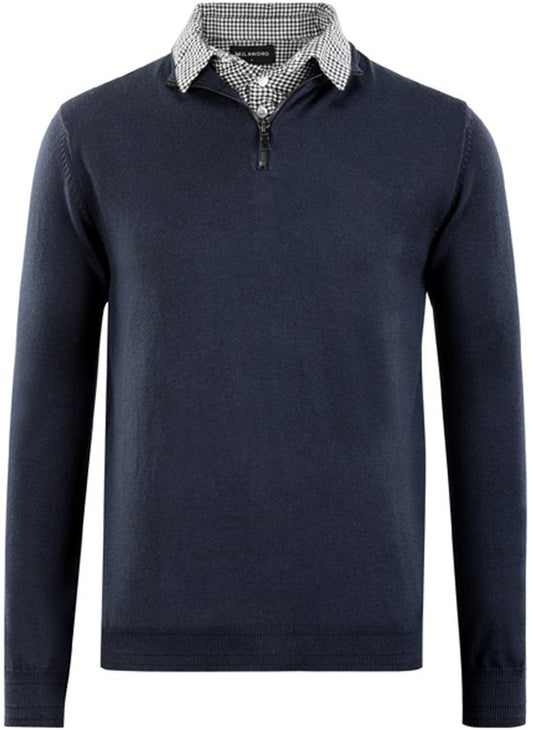 Milanoro - Herenpullover met overhemdkraag en halve rits - Navy - XL
