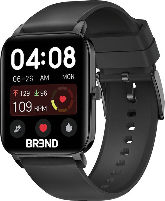 BREND BR-2223 Smartwatch Dames en Heren - Sporthorloge - Stappenteller, Hartslagmeter, Bloeddrukmeter, Stress- en Slaapmonitor - Spatwaterdicht IPX4 - Volledige Belfunctie - Muziekbediening - Android & iOS - Zwart