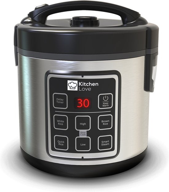 KitchenLove Rijstkoker met Stomer - 1.8L - Multicooker - Rice Cooker - Slowcooker - Zwart RVS