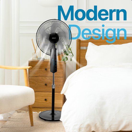 KRAFT Ventilator Staand - Statiefventilator - In Hoogte Verstelbaar - LED Scherm - Vloerventilator - Zwart