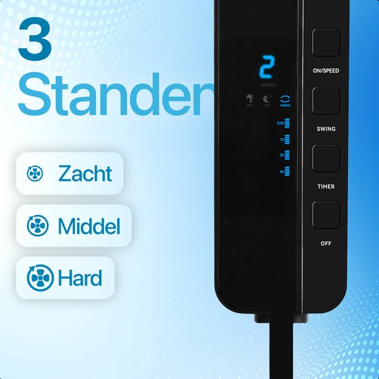 KRAFT Ventilator Staand - Statiefventilator - In Hoogte Verstelbaar - LED Scherm - Vloerventilator - Zwart