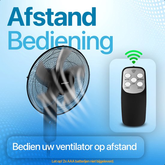 KRAFT Ventilator Staand - Statiefventilator - In Hoogte Verstelbaar - LED Scherm - Vloerventilator - Zwart