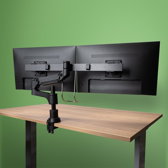 R-Go Tools Monitorarm – Voor 2 Monitoren – Dubbele Gasveerarm – VESA 75/100 – 48 cm Hoog – Ergonomische Bevestiging - Zwart