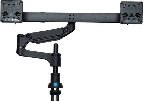 R-Go Tools Monitorarm – Voor 2 Monitoren – Dubbele Gasveerarm – VESA 75/100 – 48 cm Hoog – Ergonomische Bevestiging - Zwart