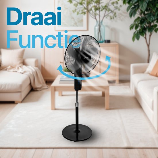 KRAFT Ventilator Staand - Statiefventilator - In Hoogte Verstelbaar - LED Scherm - Vloerventilator - Zwart