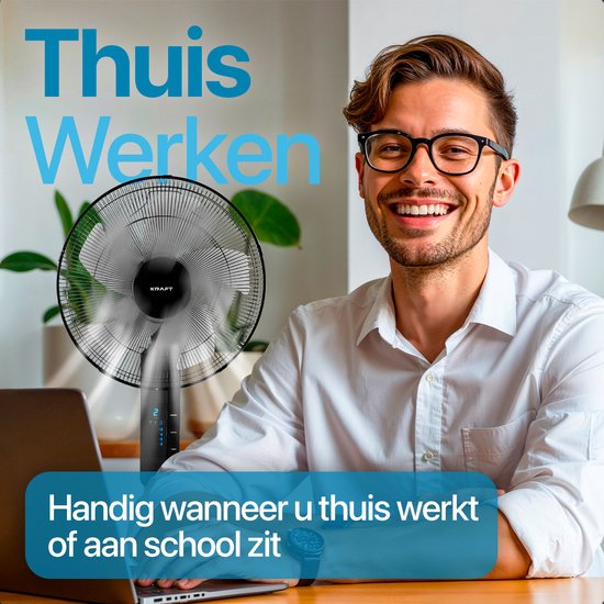 KRAFT Ventilator Staand - Statiefventilator - In Hoogte Verstelbaar - LED Scherm - Vloerventilator - Zwart