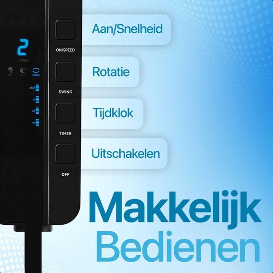 KRAFT Ventilator Staand - Statiefventilator - In Hoogte Verstelbaar - LED Scherm - Vloerventilator - Zwart