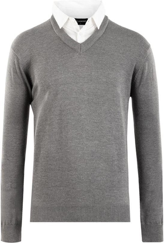 Milanoro - Herenpullover met overhemdkraag - Donkergrijs - XXL