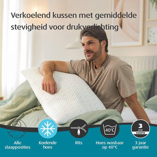 TEMPUR - Set Van 2 - Prima SmartCool Hoofdkussens Medium - 60 x 50 cm - Wit Textiel - SmartCool Technology - Slaapkamer & Rust - Dubbel Voordeel Drukverlagend
