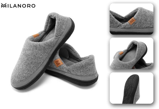 Milanoro Comfortabele Warme Herenpantoffels – Omklapbare Hiel – Grijs – Maat 41–42