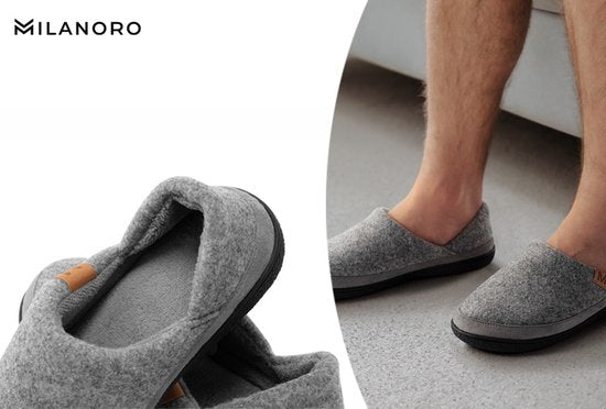 Milanoro Comfortabele Warme Herenpantoffels – Omklapbare Hiel – Grijs – Maat 41–42