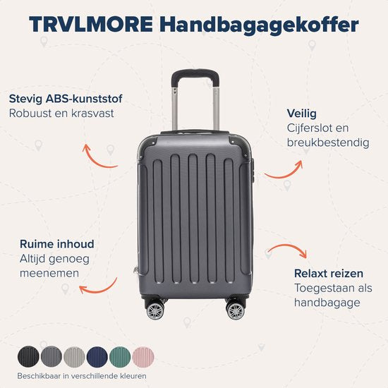 TRVLMORE Handbagage Koffer - 38L - Cijferslot - Lichtgewicht - Trolley - 54x36x20cm - Past binnen 55x40x20 cm - Donkergrijs