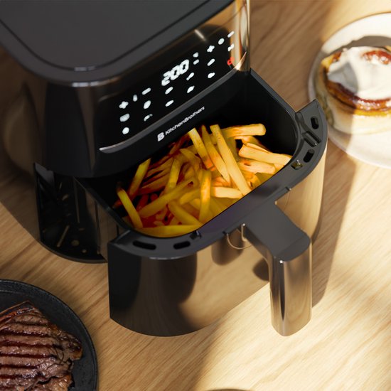 KitchenBrothers Airfryer Compact 3.3L – Voorzien Van 10 Kookprogramma's En 1400W Vermogen En Extra Lang Snoer 1,5 Meter – Voor Friet En Snacks – Zwart Kunststof – 3,3 Liter