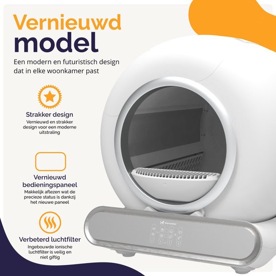 Viervoeter Automatische Kattenbak Fresh 2 – Lichte Gebruikssporen – Voorzien Van Slim Zelfreinigend Systeem En Ingebouwde Deodorizer En Infraroodsensoren – Voor Grote Katten En Kittens – Wit En Zilver Abs Plastic – 65 Liter