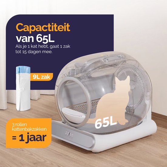 Viervoeter Automatische Kattenbak Fresh 2 – Lichte Gebruikssporen – Voorzien Van Slim Zelfreinigend Systeem En Ingebouwde Deodorizer En Infraroodsensoren – Voor Grote Katten En Kittens – Wit En Zilver Abs Plastic – 65 Liter