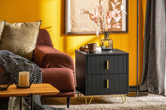 SoBuy 2-delige Nachtkastje met 2 Schuifladen - Bijzettafel - Sofa Bijzettafel - Salontafel - Slaapkamertafel - Bedtafel met 2 Lade voor Woonkamer, Slaapkamer, Kantoor, Zwart, 40x40x47cm, FBT115-SCHx2