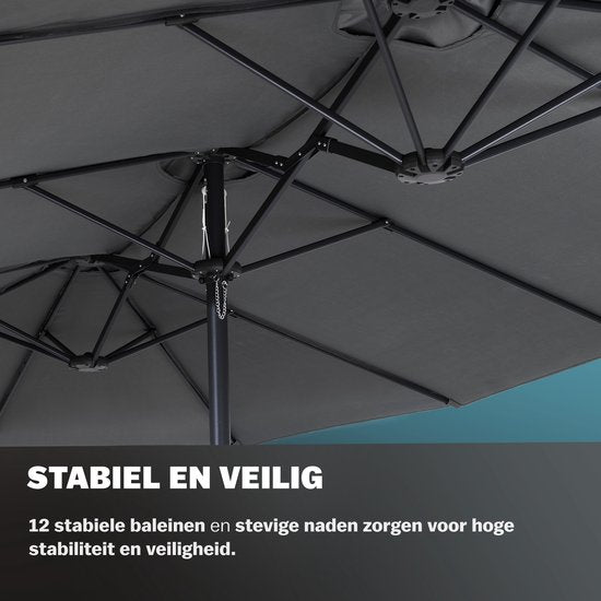 Kingsleeve Dubbele Parasol XXL - 460x270cm UV Bescherming – Antraciet