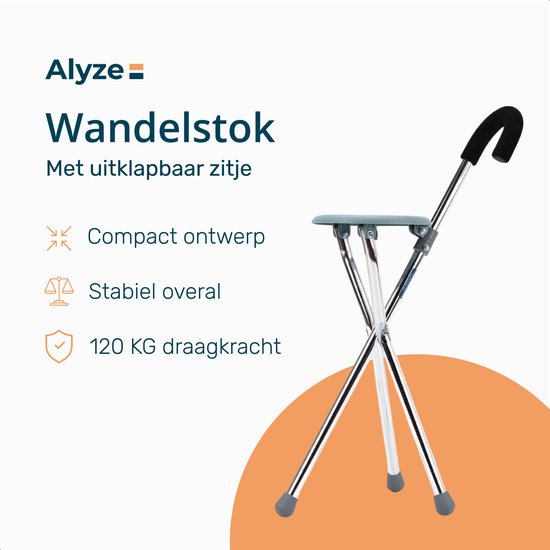 Alyze Wandelstok met zitje - Driepoot - Wandelstokken - Opvouwbaar
