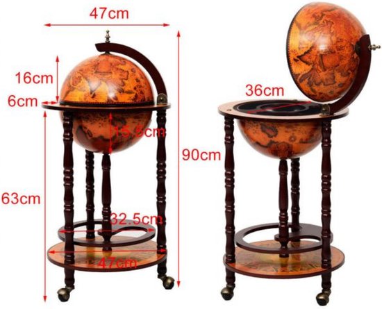 Coast - Wijnrek - Globebar - Wijnbar - Wereldbol bar - ⌀ 47 cm - Bruin