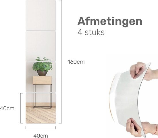 XL plakspiegel 40x40 - 4 stuks - Zelfklevende - Plakspiegels - Hollywood make up spiegel - Deur - Spiegel - Folie - Badkamer - Grote - Sticker - Pas - Wand - Spiegel