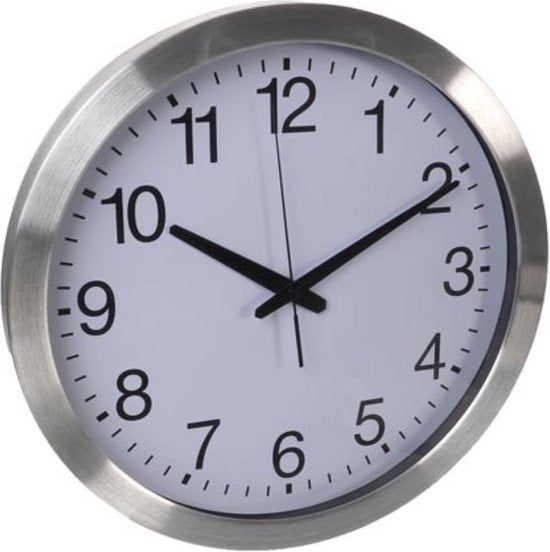 Perel Wandklok, rond, analoog, 40 cm, radiogestuurde tijdsaanduiding (DCF), aluminium, zilver