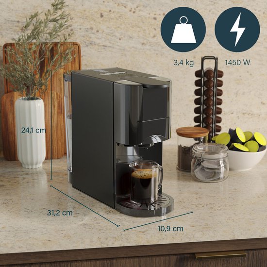Princess 249454 Multi Capsule Koffiemachine - 4 in 1 - Geschikt voor Nespresso - Dolce Gusto Capsules - Zwart / Zilver