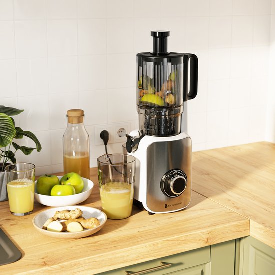 KitchenBrothers Slowjuicer - Verticaal - Juicer - Groenten en Fruitpers - 126 mm - 750 ml - Pearl White / Wit