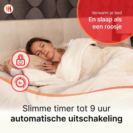 Seranova Elektrische Deken XXL - Extra Warmtedraden - Premium Model - 180x160 cm - 2 persoons Warmtedeken - Dubbelzijdig Fleece Sherpa - Crème beige