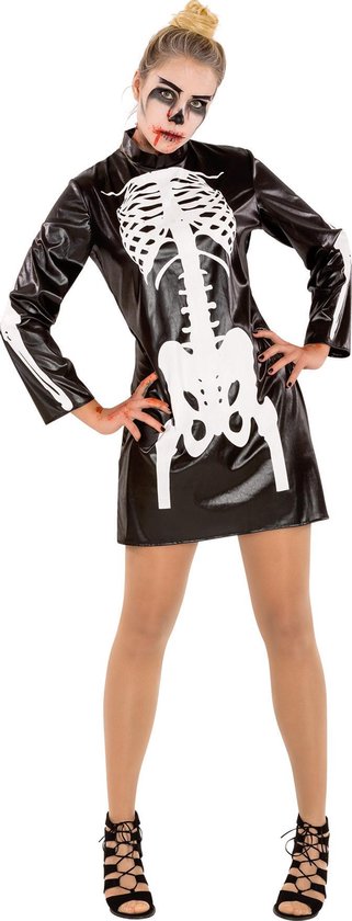 Dressforfun vrouwenkostuum Skelet XL - verkleedkleding kostuum halloween verkleden feestkleding carnavalskleding carnaval feestkledij partykleding - 300081