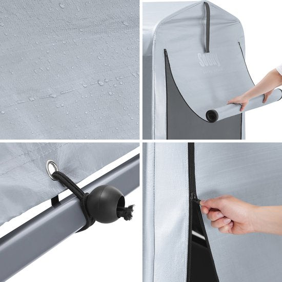 SoBuy Tuinschuur, Multifunctionele tuinhuis voor Fiets en Gereedschap, Fietsschuur, Waterdichte Garage voor buiten, Zilver, 120x176x163 cm, KLS11-K