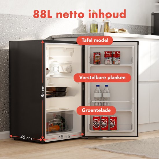 KitchenBrothers Koelkast - 88L - Tafelmodel - IJskast - Frigo - Vrijstaand - Zwart