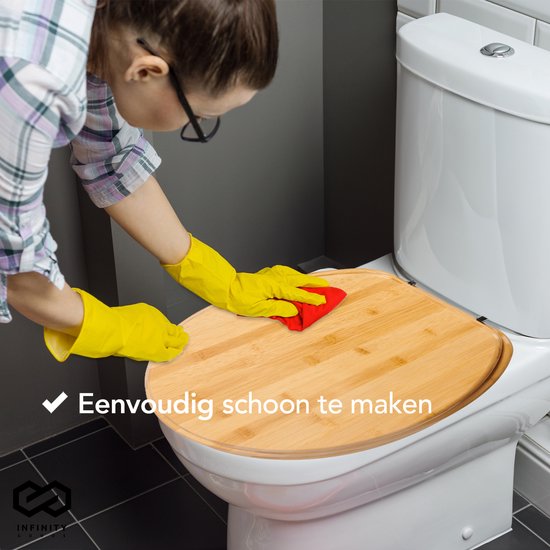 Infinity Goods Bamboe WC Bril Terry - Toiletbril Met Deksel - Soft Close - RVS Scharnieren - Inclusief Bevestigingsmateriaal