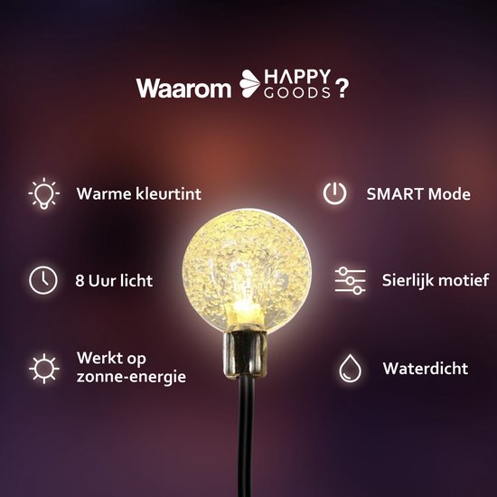 Happy Goods - kerstverlichting - 7m - 50 solar LED - Tuinverlichting op zonne-energie - Solar tuinverlichting - crystal lampjes ø 2,5 cm - Duurzaam