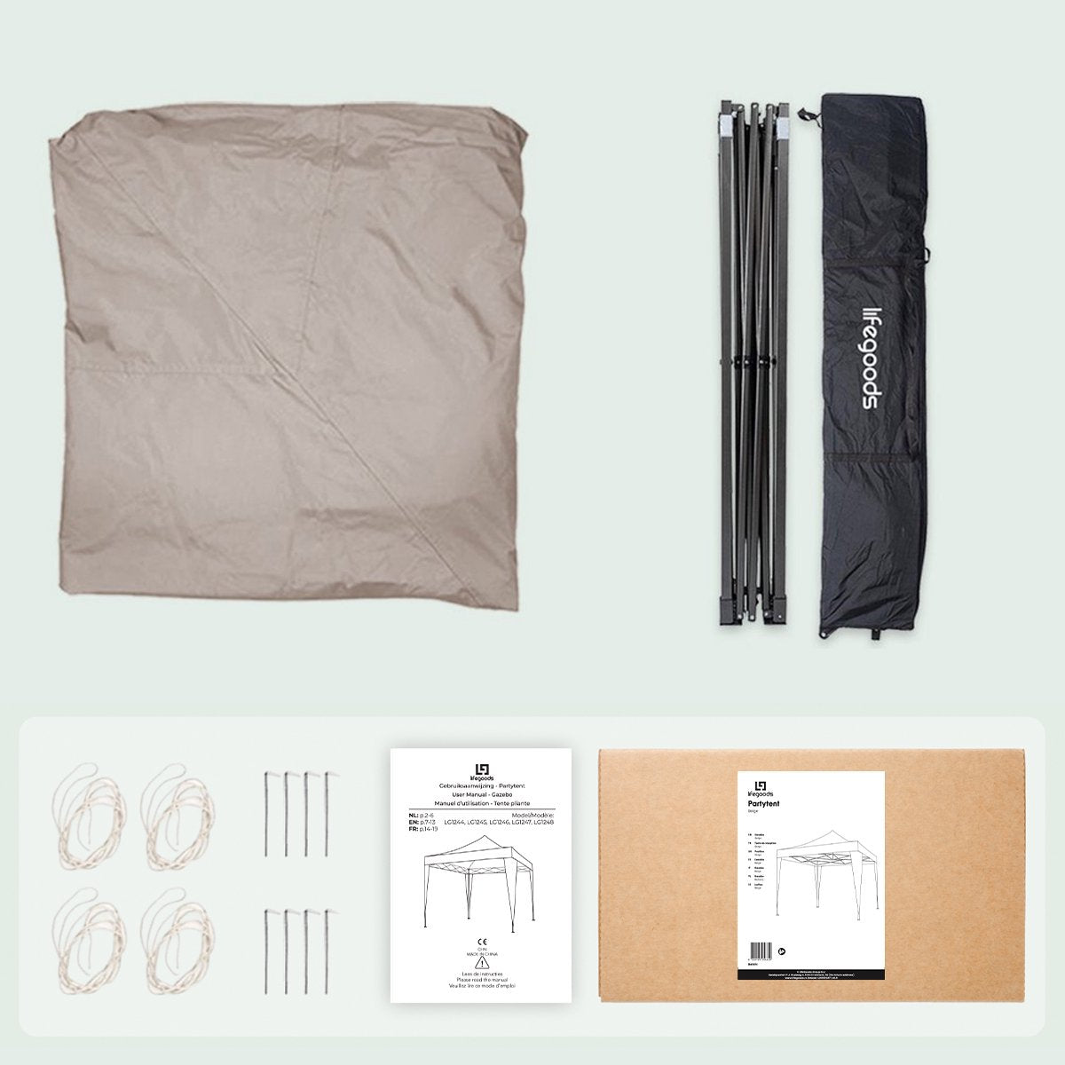 LifeGoods Partytent - Paviljoen - EasyUp - Opvouwbaar - Waterdicht - Met Draagtas - 300 x 300 cm - Beige