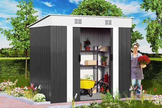 Metalen Tuinhuis - 1,8m² met Fundering Schuifdeuren – Antraciet