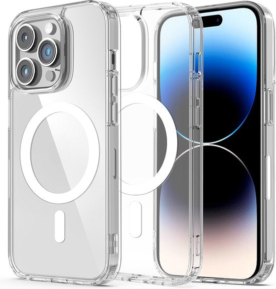 Podec Magsafe Hoesje Geschikt voor iPhone 14 Pro Max - Met 3x Screenprotector + 3x Cameraprotector - Magnetisch met Ring Doorzichtig - Telefoonhoesje Transparant Case
