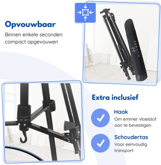 Hilvard - Schildersezel voor Volwassenen - Tafelezel - Veldezel - Verstelbaar - Quick Grip & Release Beugel - Zwart - Geschikt voor Schildersdoeken - Atelierezel - Incl. Opbergtas - 54 cm tot 156 cm