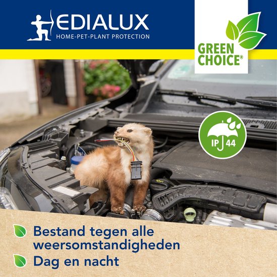 Edialux Ultrasonic Defend Vossen & Marters Flash, ultrasone vossen- en marterverjager met flits, bescherm je tuin veilig en effectief, werkt op batterijen of met adapter, max. 200 m²