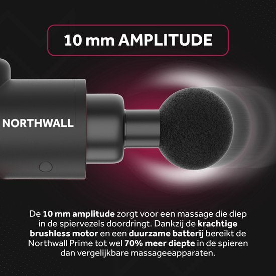 Northwall Massage Gun Professioneel Prime - Massage Pistool Inclusief Koffer en 7 Opzetstukken incl. Warmte Massagekop - Krachtig en Draadloos Sport en Relax Massage Apparaat