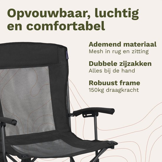 TRVLMORE Campingstoel - Opvouwbaar - 120KG Draagvermogen - Incl. Draagtas - Klapstoel - Visstoel - Kampeerstoel - Vouwstoel - Zwart