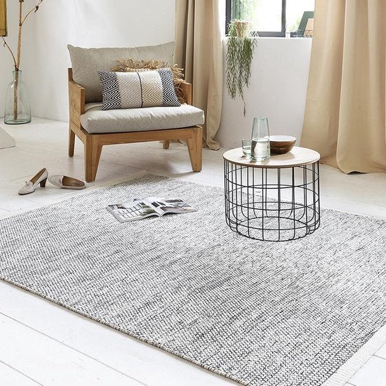 Lifa Living Vloerkleed – Wol & Katoen – Geweven – 160x230 cm – Scandinavisch Design – Zwart/Wit