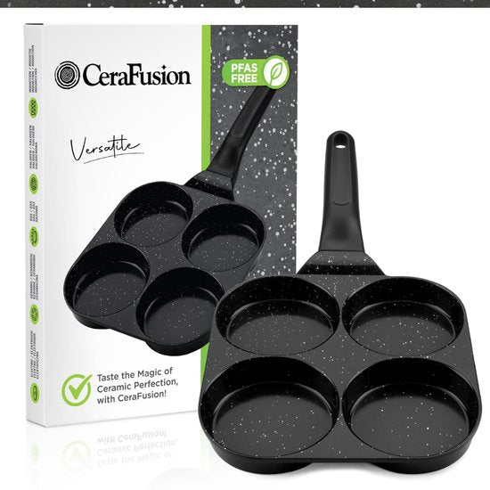 CeraFusion Pancakepan 4-vaks Ø8 cm – Inductie – PFAS-vrij – Eierpan – Keramische coating – Geschikt voor inductie