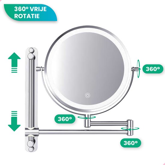 Mirlux Make Up Spiegel met Led Verlichting - Oplaadbaar - 7X Vergroting - Vergrootspiegel met Licht - Scheerspiegel - Badkamerspiegel - Chroom