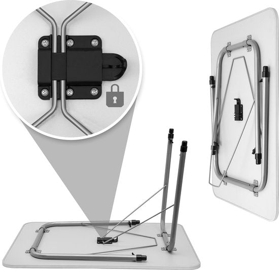 Casaria Campingtafel – Inklapbaar Verstelbaar 80 x 54 cm – Zilver Wit