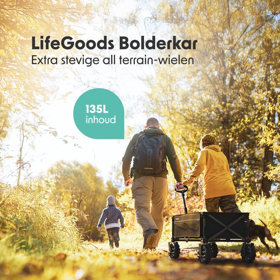 LifeGoods Bolderkar - Opvouwbaar - 100KG - 135L - Inklapbare Bolderwagen Met Afneembare Wielen - Beschermhoes - Zwart