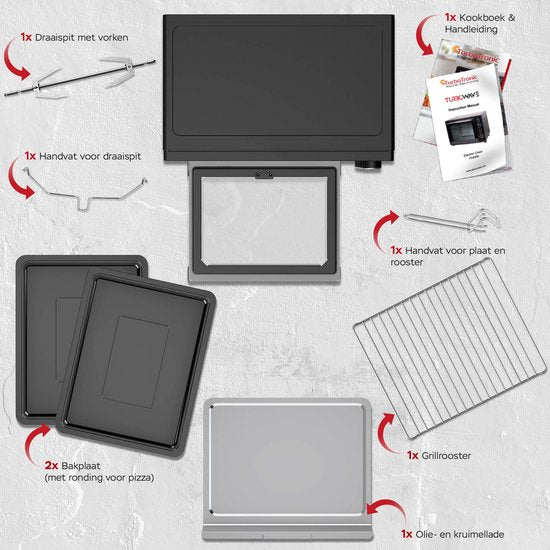 TurboTronic EV35 Vrijstaande oven 35L - Mini oven - Elektrische Oven - Zwart
