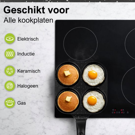 CeraFusion Pancakepan 4-vaks Ø8 cm – Inductie – PFAS-vrij – Eierpan – Keramische coating – Geschikt voor inductie